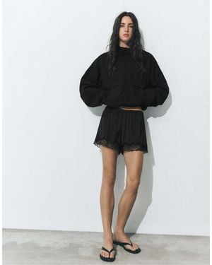 Pull&Bear Lace Trim Camisole Shorts - Black