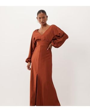 Forever New Satin V Neck Batwing Slit Front Maxi Dress - Red