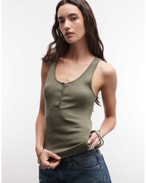 Weekday Henley Vest Top - Green