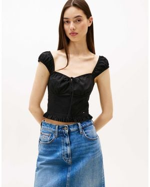 Tommy Hilfiger Sleeveless Poplin Tie Up Blouse - Blue