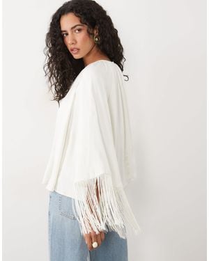 ASOS Aline Satin Top With Fringe Trim - White