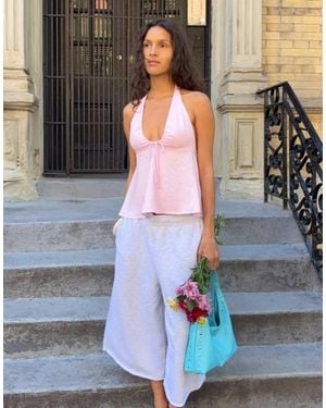 Bershka Halter Top With Linen Tie - Pink
