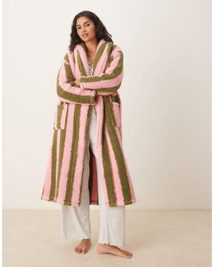 Threadbare Long Striped Robe - Natural