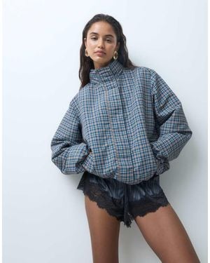 Threadbare Giacca Antipioggia Marrone E Blu A Quadri Con Collo A Imbuto E Fondo Elasticizzato