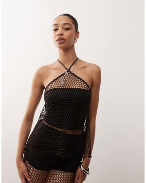 Monki Net Co-ord Halter Neck Top - Brown