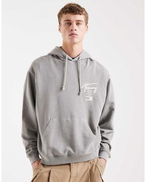 Tommy Hilfiger Ruimvallende Hoodie Met Print Van Neonteken-Logo - Grijs