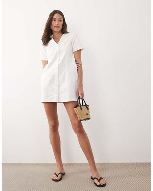 Threadbare Denim Mini Jurk Met Korte Mouwen En Knoopsluiting - Wit