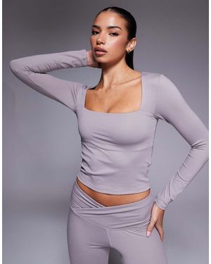 4505 Square Neck Long Sleeve Top - Grey
