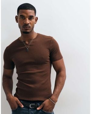ASOS Muscle Fit T-Shirt With Notch Neck - Brown
