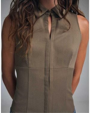 Stradivarius Sleeveless Press Stud Top - Brown