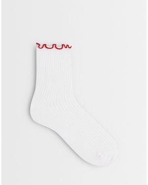 Pieces Red Frill Trim Ankle Sock - White