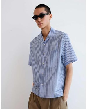 Bershka Short Sleeve Stripe Shirt - Blue