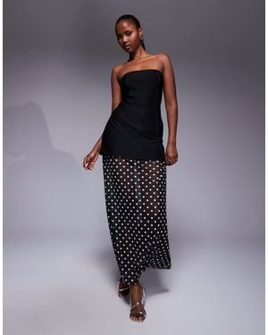 Kaiia Exclusive Structured Bandeau Contrast Skirt Sheer Hem Maxi Dress - Blue