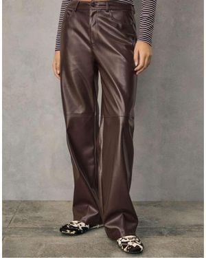 Stradivarius Straight-leg Textured Leather Effect Trousers - Brown