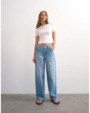 TOPSHOP Vaqueros Descoloridos De Talle Bajo Y Corte Holgado Con Detalle Regulable De -Azul