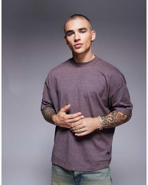 ASOS T-Shirt Oversize Squadrata Sovratinta Bordeaux Mélange Con Spalle Scivolate - Viola