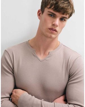 ASOS Muscle Fit Long Sleeve T-shirt With Notch Neck - Grey