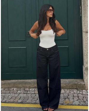 Bershka Low-Rise Wide-Leg Jeans - Grey
