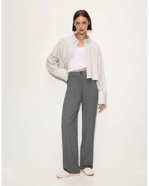 Pull&Bear Smart High Waist Straight Leg Trousers - White