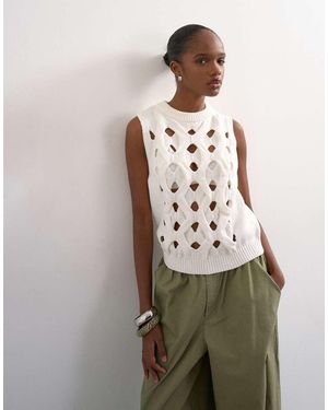 TOPSHOP Knitted 3d Tank - Natural