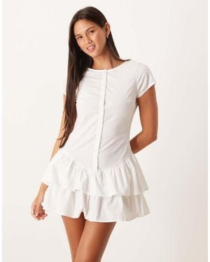 Motel Movan Drop Waist Poplin Mini Dress - White
