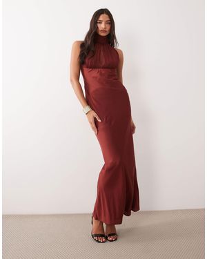 ASOS High Neck Satin Maxi Dress With Ruched Chiffon Detail - Red