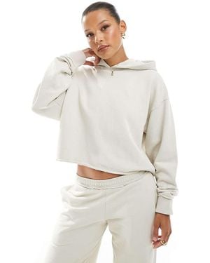 Pull&Bear Cropped Raw Edge Hoodie Co-ord - White