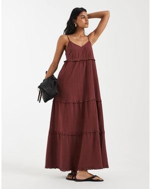 Vero Moda – gestuftes maxi-trägerkleid aus baumwolle - Rot