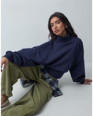 ASOS Funnel Neck Cinched Waist Brushback Sweatshirt - Blue