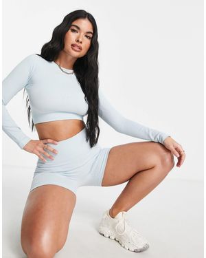 HIIT Seamless Rib Long Sleeve Crop Top - White