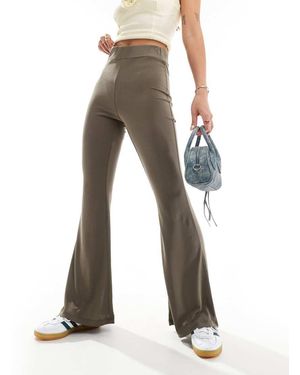 Monki Super Soft Low Waist Flare Jersey Trousers - Green