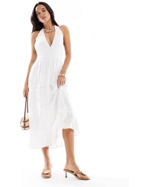 Bershka Cheesecloth Halter Neck Tiered Midi Dress - White