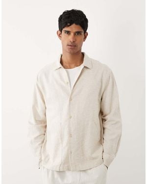 ASOS Relaxed Shirt With Linen With Double Pockets - Natural