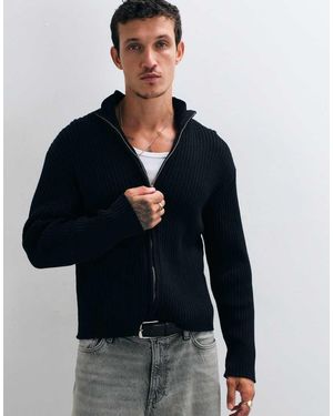 Weekday Cardigan A Coste Con Chiusura Con Zip - Blu