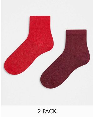 Accessorize Confezione Da 2 Paia Di Calzini Bordeaux E Rossi - Rosso