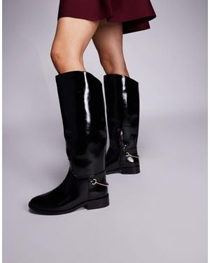 River Island Faux Leather Riding Knee High Boots - Black
