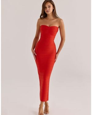 House Of Cb The Sweetheart Saffron Strapless V Waist Bandage Maxi Dress - Red
