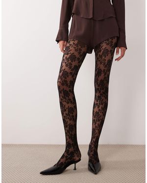 ASOS Collants à fleurs en dentelle - Noir