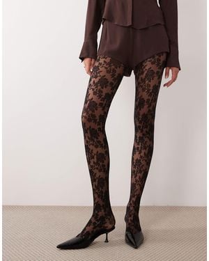 ASOS – strumpfhose aus floraler spitze - Schwarz