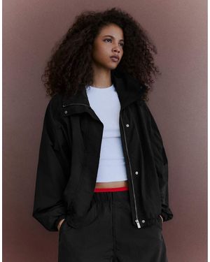 Bershka Oversize Nylon Batwing Sleeve Jacket - Brown