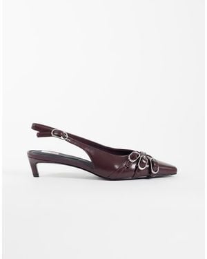 Tommy Hilfiger Zapatos De Tacón Bajo Slingback De Piel Con Hebillas En Burdeos Olimpia-Rojo - Blanco