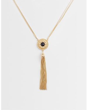 Reclaimed Vintage Tassel Long Line Pendant Necklace - White