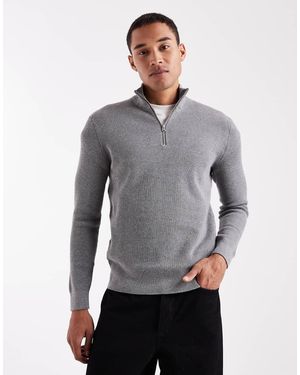 Only & Sons Jersey Gris Con Media Cremallera De Canalé De