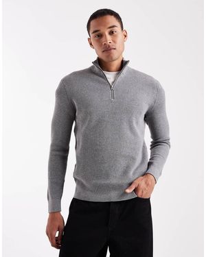 Only & Sons Ribbed Half Zip Jumper - Grey