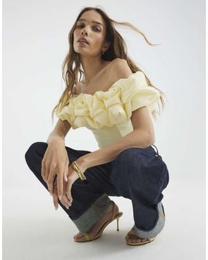 River Island Short Sleeve Ruffle Bardot Top - White