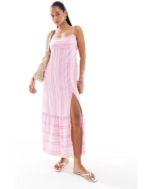 Hollister Vestido Largo Rosa A Rayas De Estilo Babydoll De
