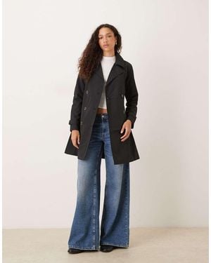 Brave Soul Double Breasted Belted Trench Coat - Blue