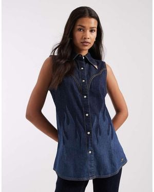 Wrangler X Lainey Wilson Flame Sleeveless Denim Shirt - Blue
