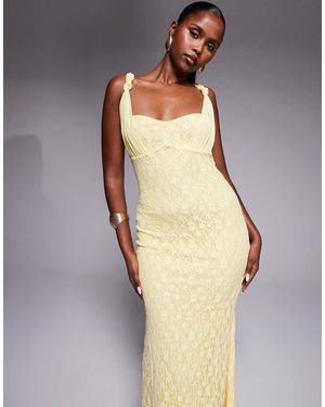 ASOS Cami Lace Maxi Dress With Overlaid Mesh Strap Detail - Yellow