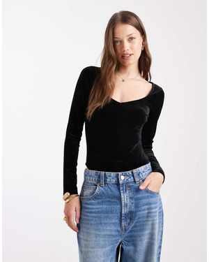 Miss Selfridge Velvet Sweetheart Neckline Bodysuit - Black